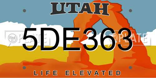 5DE363 Utah License Plate
