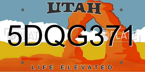 5DQG371 Utah License Plate