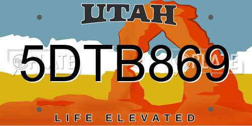 5DTB869 Utah License Plate