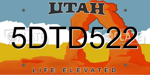 5DTD522 Utah License Plate