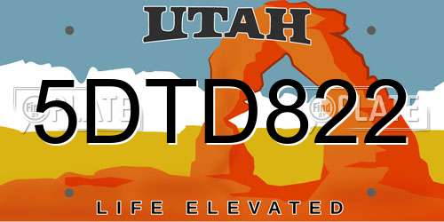 5DTD822 Utah License Plate