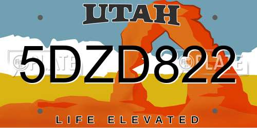 5DZD822 Utah License Plate