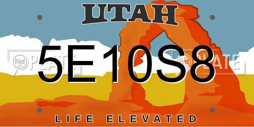 5E10S8 Utah License Plate