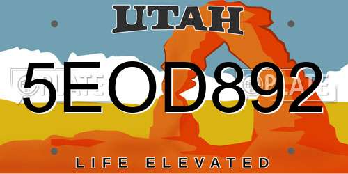 5EOD892 Utah License Plate