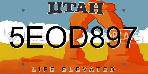 5EOD897 Utah License Plate