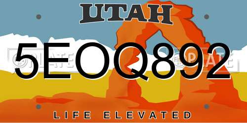 5EOQ892 Utah License Plate