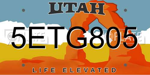 5ETG805 Utah License Plate