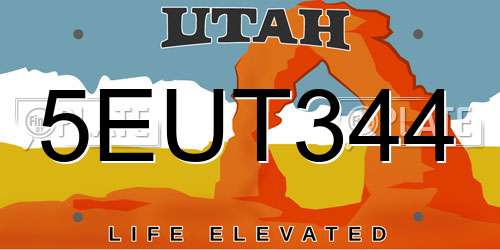 5EUT344 Utah License Plate