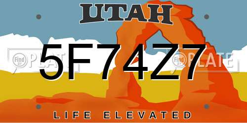 5F74Z7 Utah License Plate