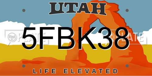 5FBK38 Utah License Plate