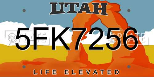 5FK7256 Utah License Plate