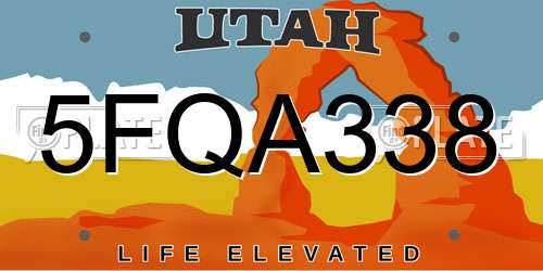 5FQA338 Utah License Plate