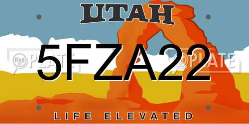 5FZA22 Utah License Plate