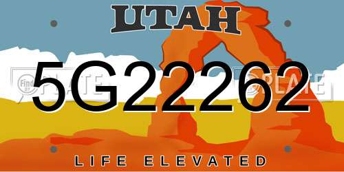5G22262 Utah License Plate