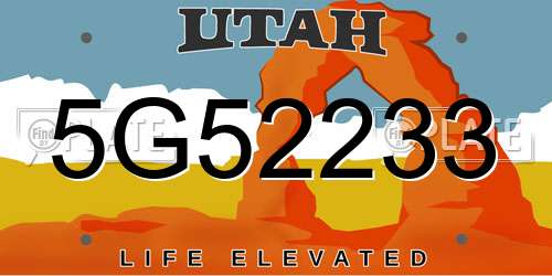 5G52233 Utah License Plate