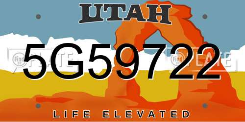 5G59722 Utah License Plate