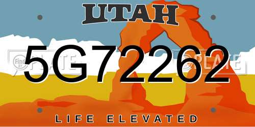 5G72262 Utah License Plate