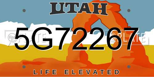 5G72267 Utah License Plate