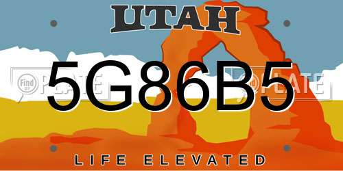5G86B5 Utah License Plate