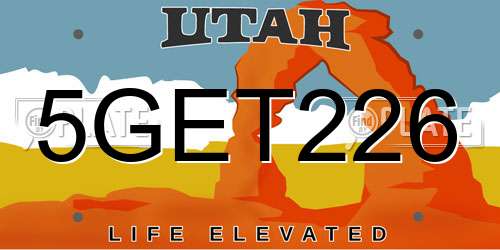 5GET226 Utah License Plate