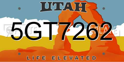 5GT7262 Utah License Plate