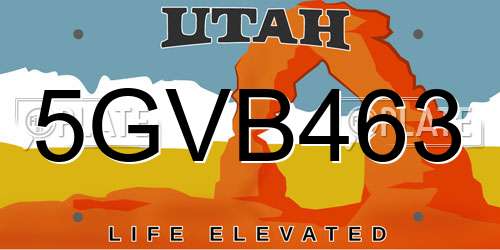 5GVB463 Utah License Plate
