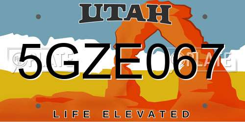 5GZE067 Utah License Plate