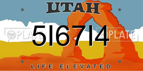 5I67I4 Utah License Plate