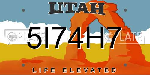 5I74H7 Utah License Plate