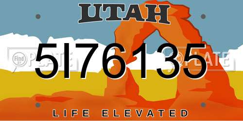 5I76135 Utah License Plate