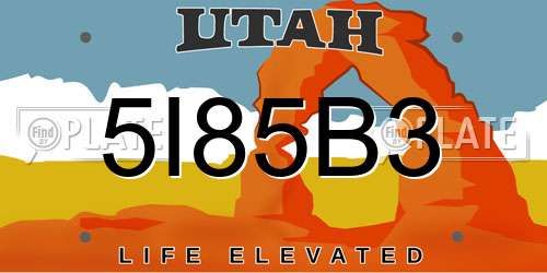 5I85B3 Utah License Plate