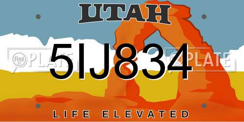 5IJ834 Utah License Plate