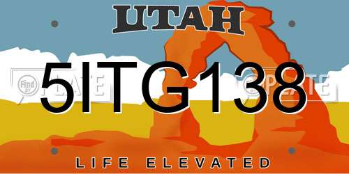 5ITG138 Utah License Plate