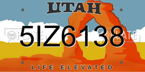 5IZ6138 Utah License Plate
