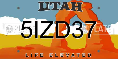 5IZD37 Utah License Plate