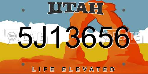 5J13656 Utah License Plate