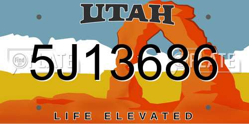 5J13686 Utah License Plate
