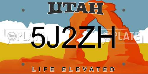 5J2ZH Utah License Plate