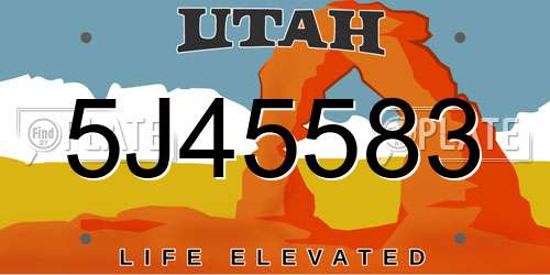 5J45583 Utah License Plate