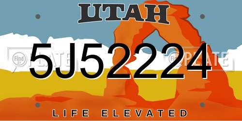 5J52224 Utah License Plate