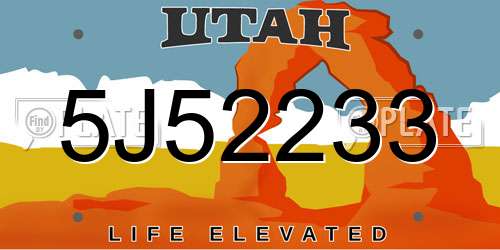 5J52233 Utah License Plate