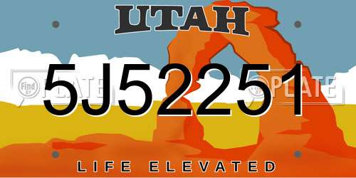 5J52251 Utah License Plate