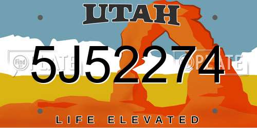 5J52274 Utah License Plate