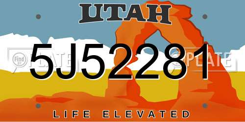 5J52281 Utah License Plate