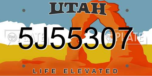5J55307 Utah License Plate