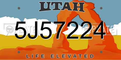 5J57224 Utah License Plate