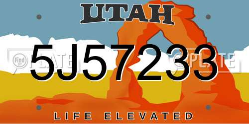 5J57233 Utah License Plate