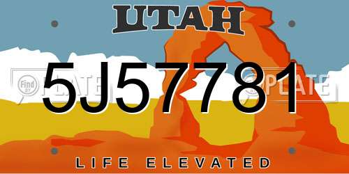 5J57781 Utah License Plate