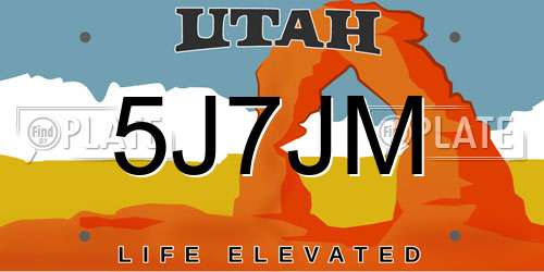 5J7JM Utah License Plate