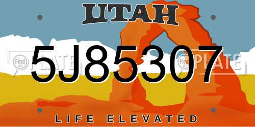 5J85307 Utah License Plate